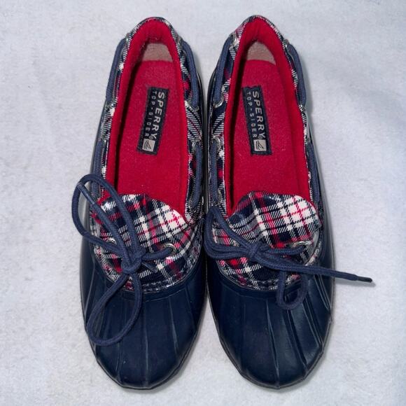 Women’s Sperry Topsiders Waterproof Shoes Low Top Duck Boots size 6 Navy Plaid - Picture 5 of 9